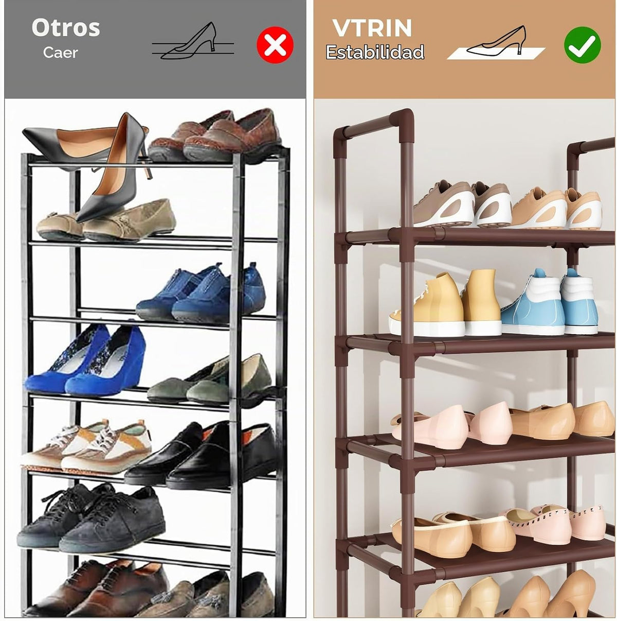 VTRIN - Zapatero de 10 niveles, alto, con capacidad para 20-25 pare...