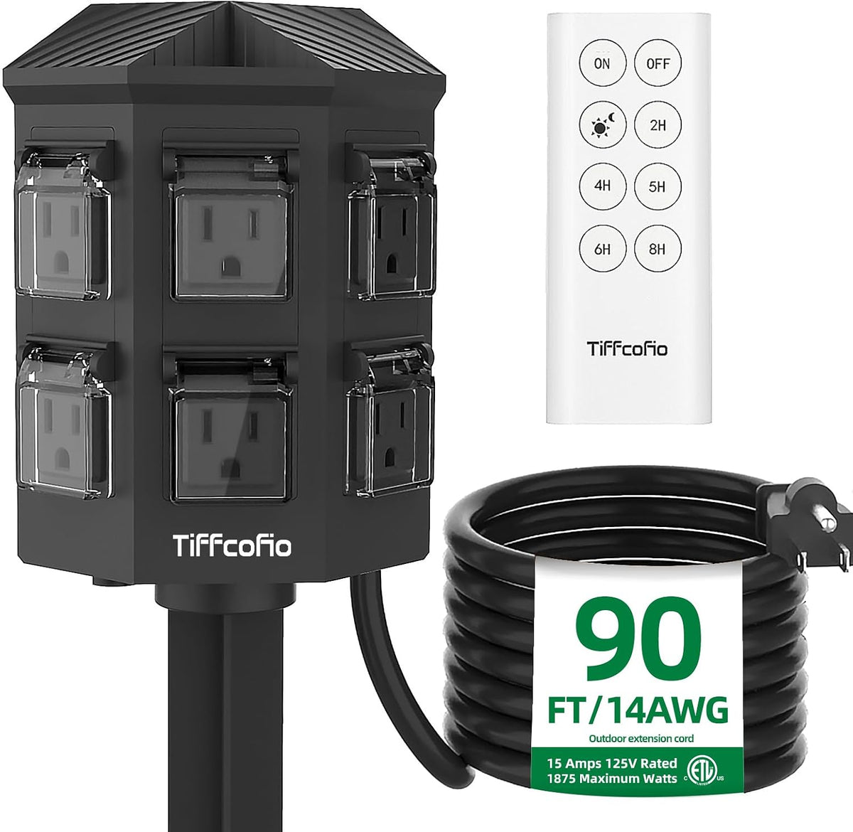 Regleta de alimentación para exteriores con cable de extensión de 9...