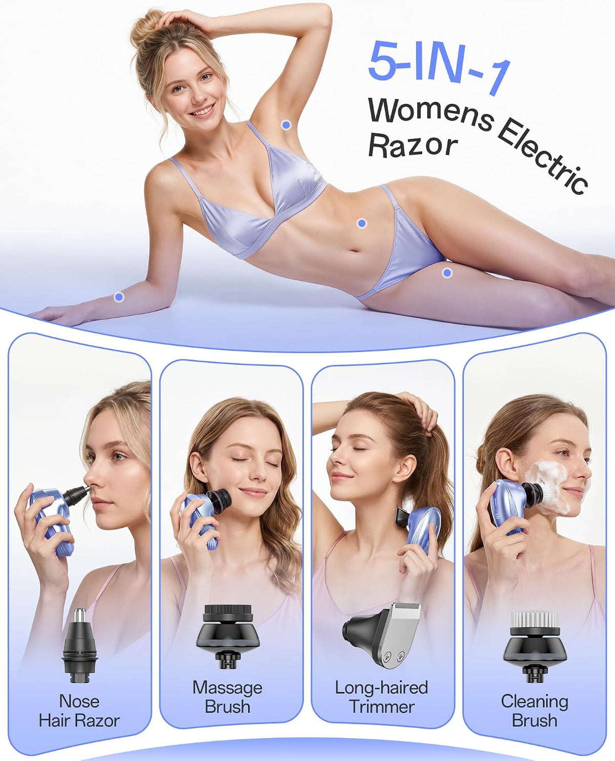 Maquinillas de afeitar eléctricas 5 en 1 para mujer, afeitadoras el...