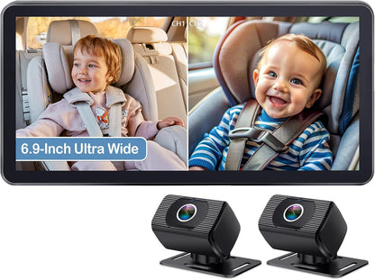 Cámara para coche de bebé para 2 niños para asiento: pantalla ultra...