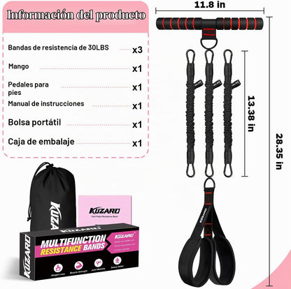 Banda de resistencia de pedal multifunción mejorada con asa, 3 band...