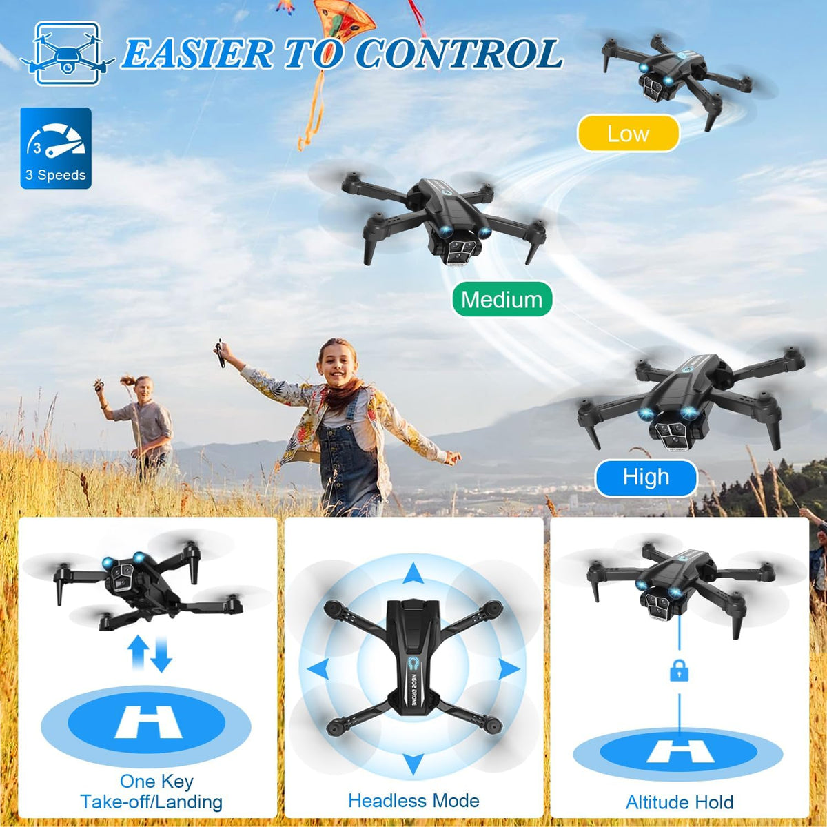 Dron con cámara 1080P HD, mini dron para principiantes, niños y adu...