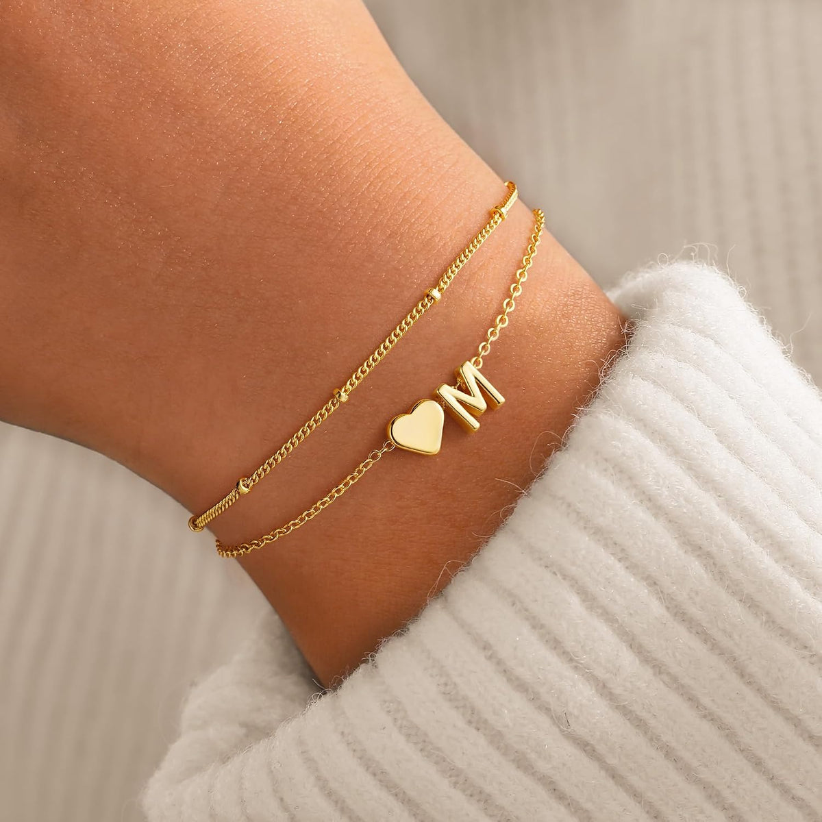 M MOOHAM Pulseras de oro con inicial de corazón para mujer, pulsera...