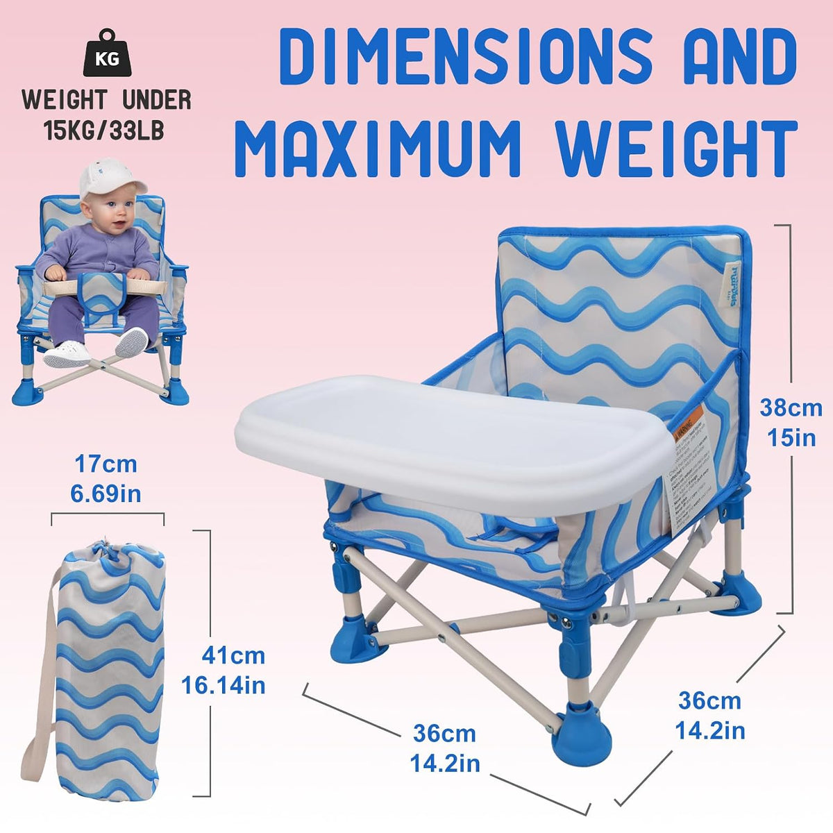 Tiny Marvels - Silla de bebé, silla alta portátil para viajes y pla...