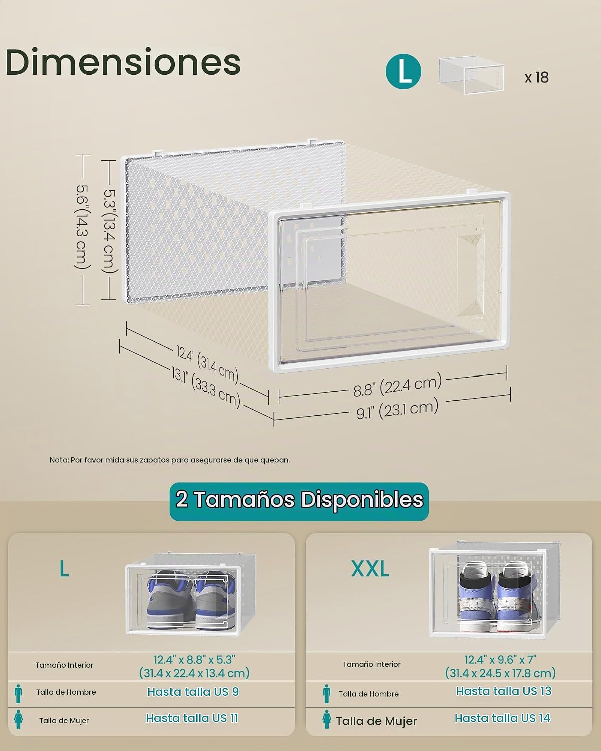 SONGMICS Cajas de zapatos, caja de plástico transparente, paquete d...