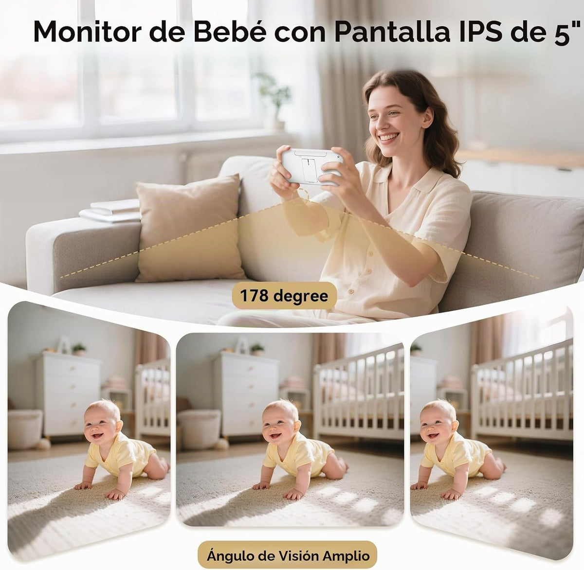 ebemate Monitor de video para bebés con cámara y audio, pantalla IP...
