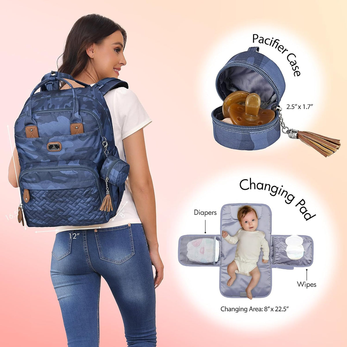 Mochila para pañales Dikaslon con cambiador portátil, artículos ese...