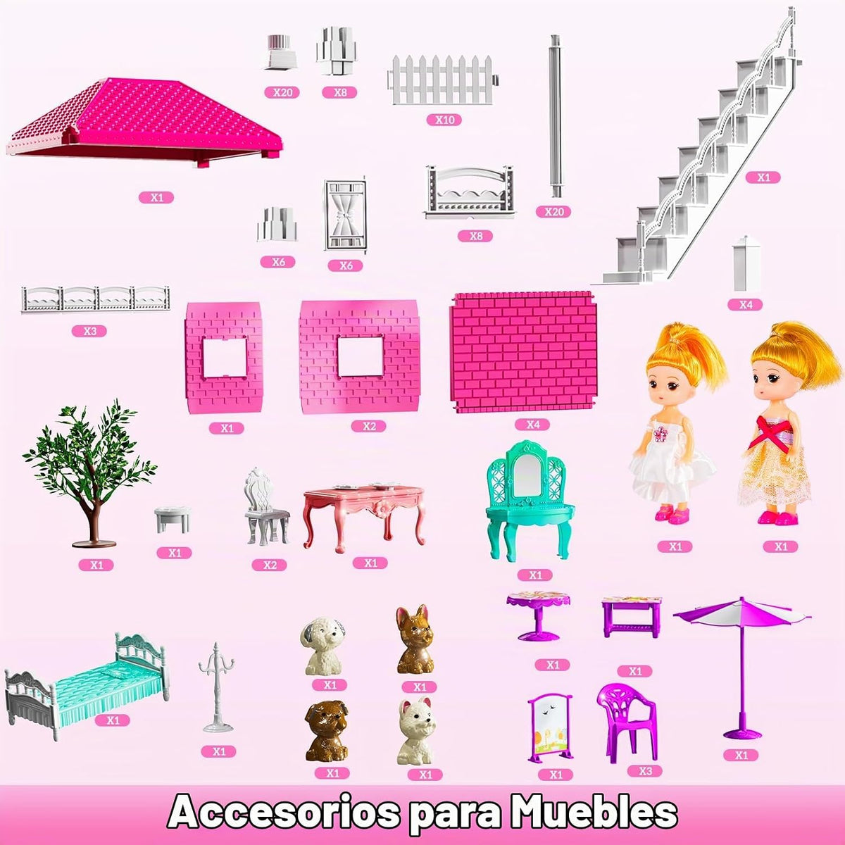 JUKUDAHU Juego de villa para niñas de 3 a 7 años, con 2 plantas, 3...