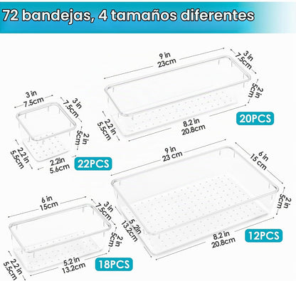 Vtopmart Juego de 72 organizadores de cajones de plástico transpare...