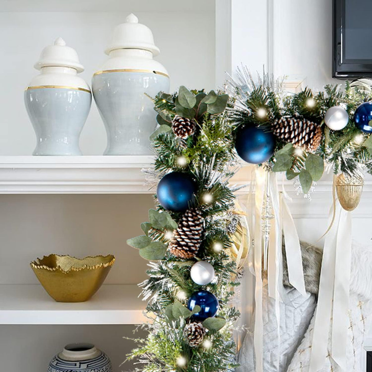 WANNA-CUL Guirnalda de Navidad preiluminada de 9 pies con luces | G...