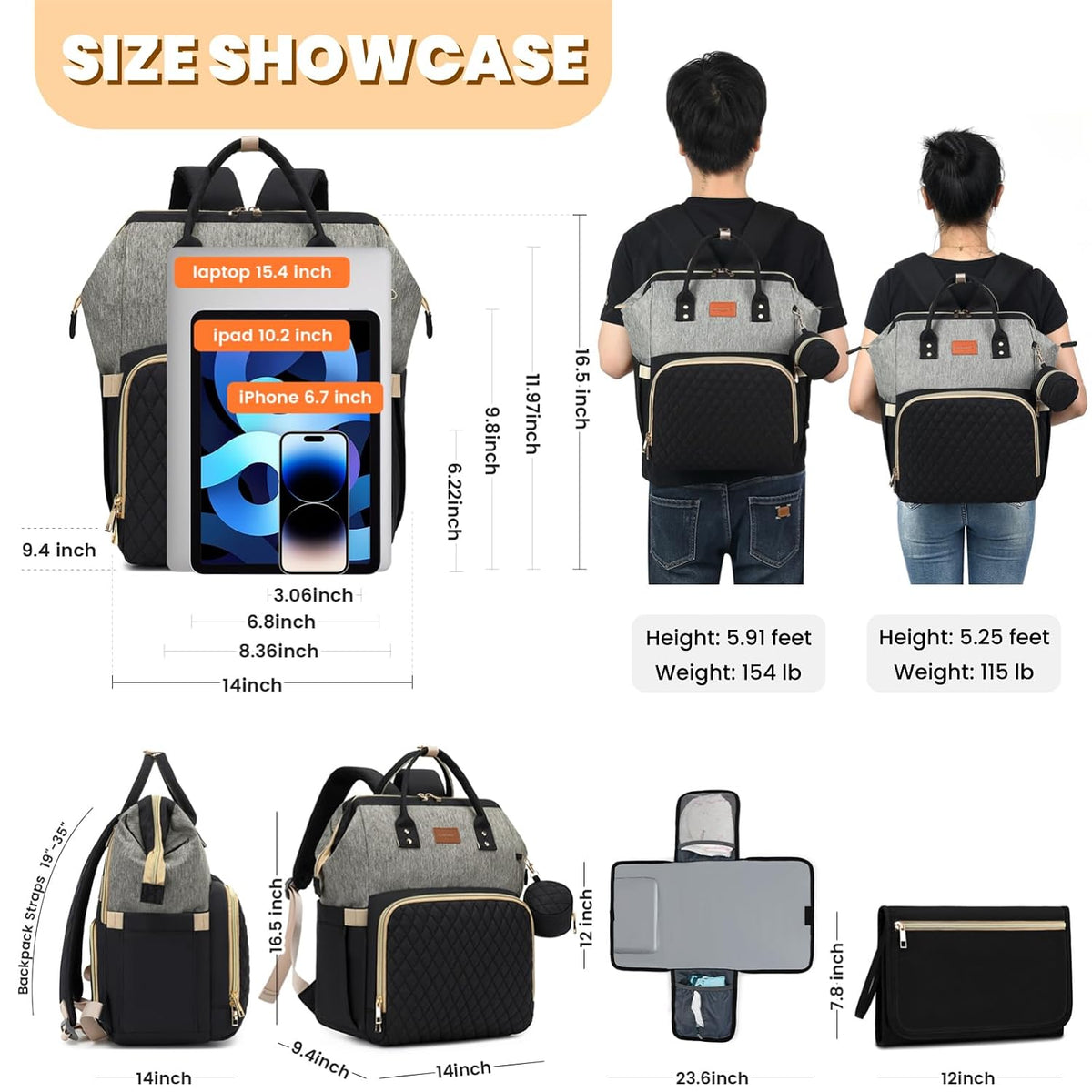 ROSEGIN Mochila para pañales con cambiador, funda para chupete, bol...