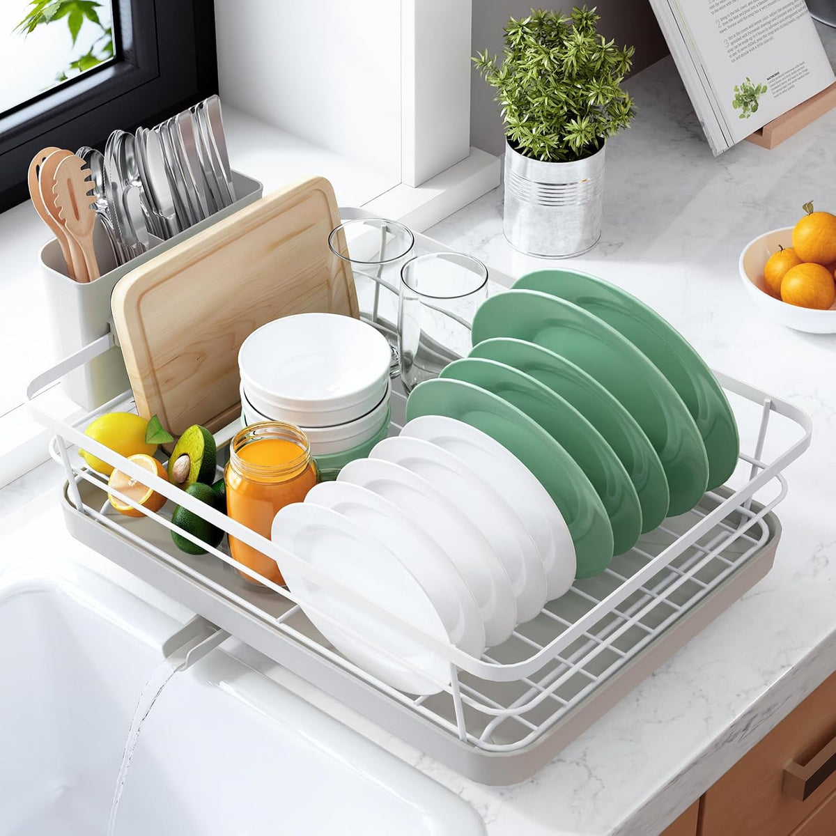Kitsure Escurridor de platos para encimera de cocina, 12 pulgadas d...