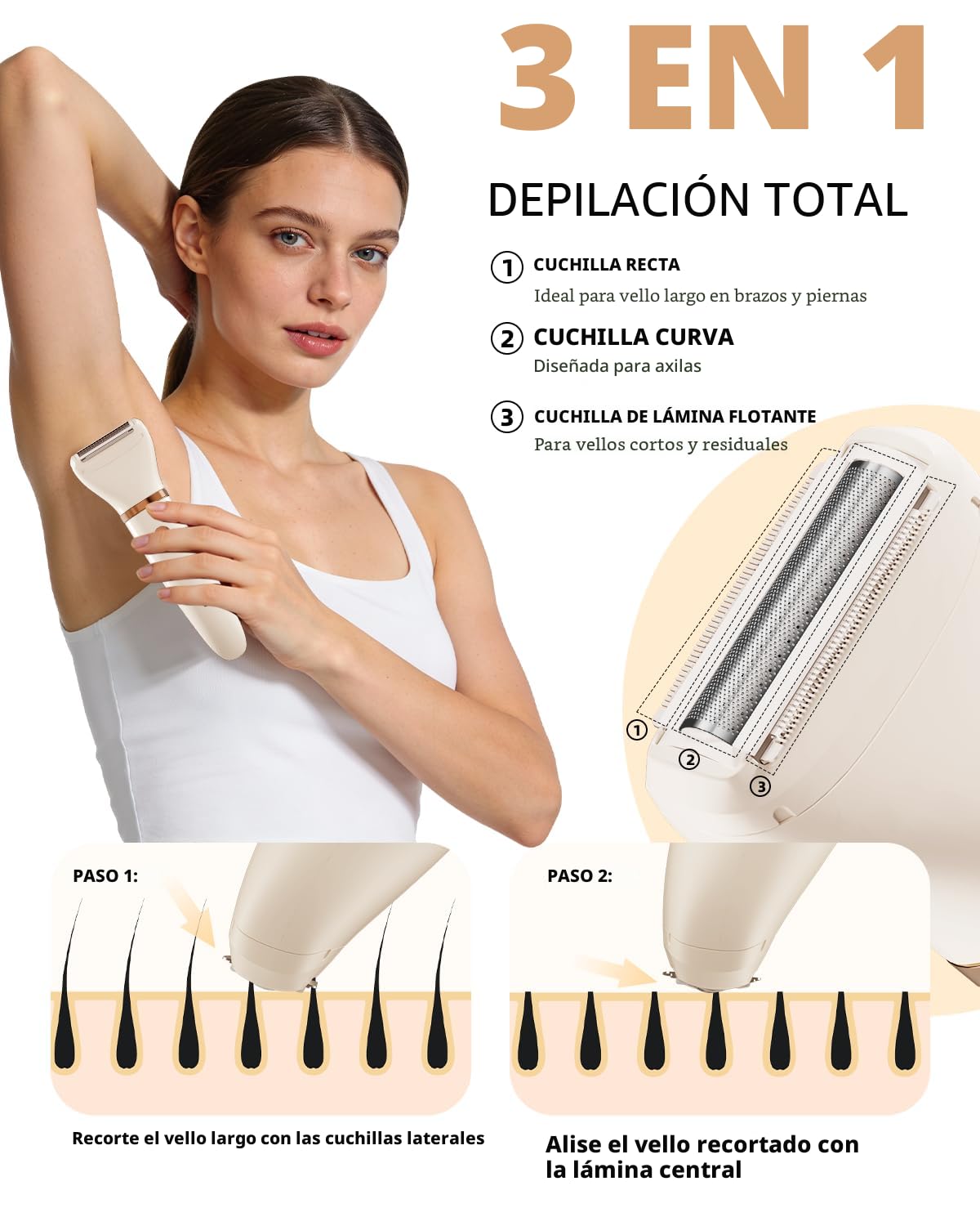 Ufree Maquinilla de Afeitar Eléctrica 3 en 1 para Mujer, Regalos pa...