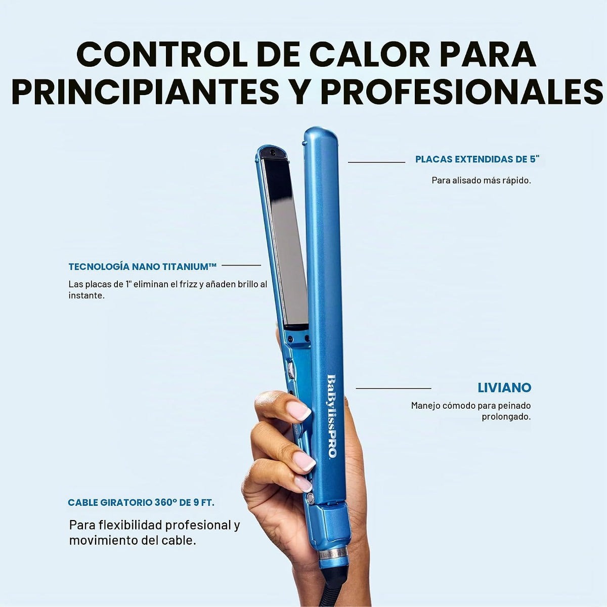 BabylissPRO Nano Titanium Plancha de pelo ultrafina, plancha plana...
