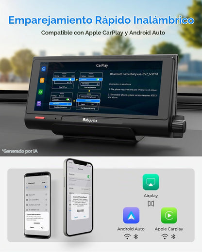 Cámara para coche de bebé Babyvue BV7 con Carplay, pantalla dividid...