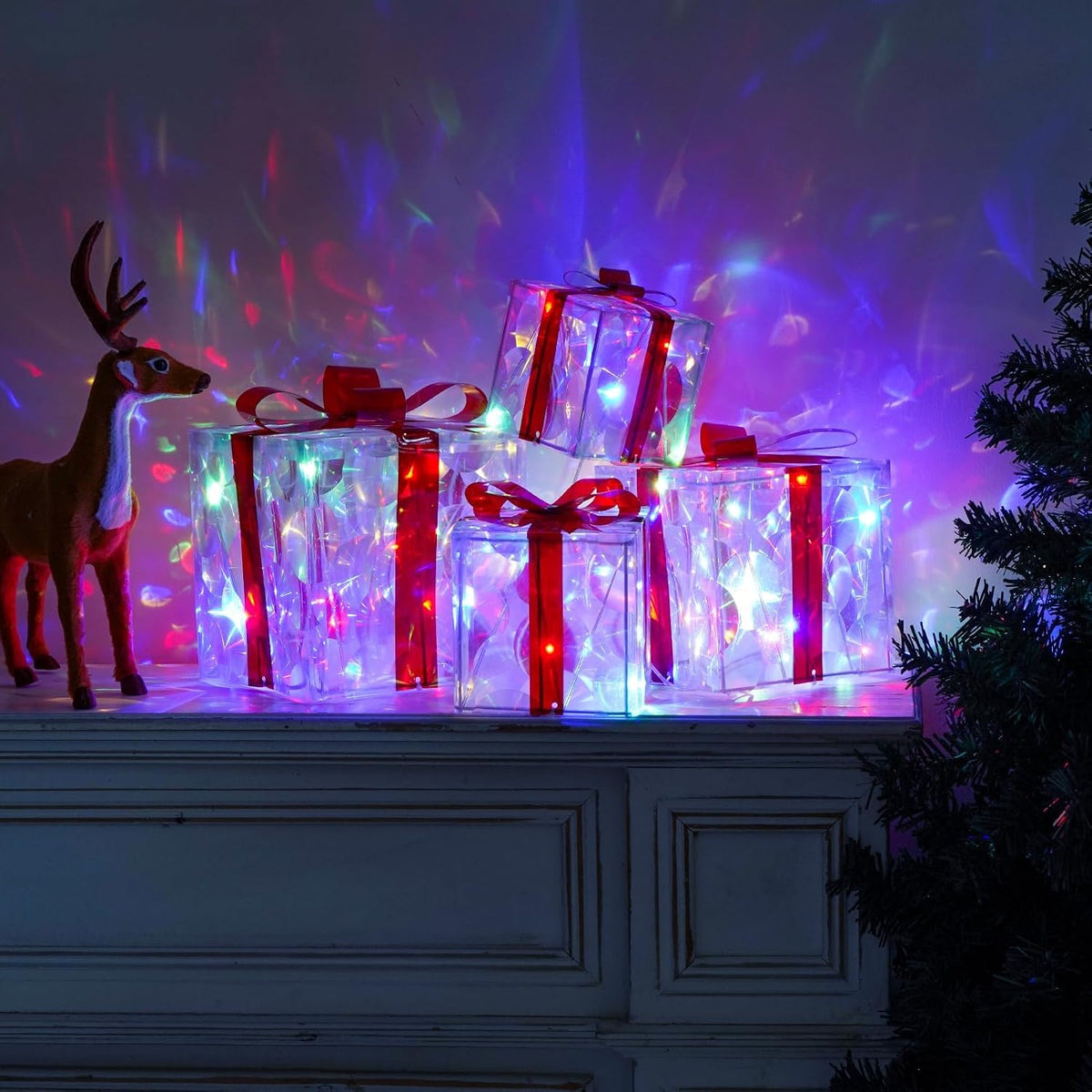 Juego de 4 cajas iluminadas de Navidad, decoración multicolor para...