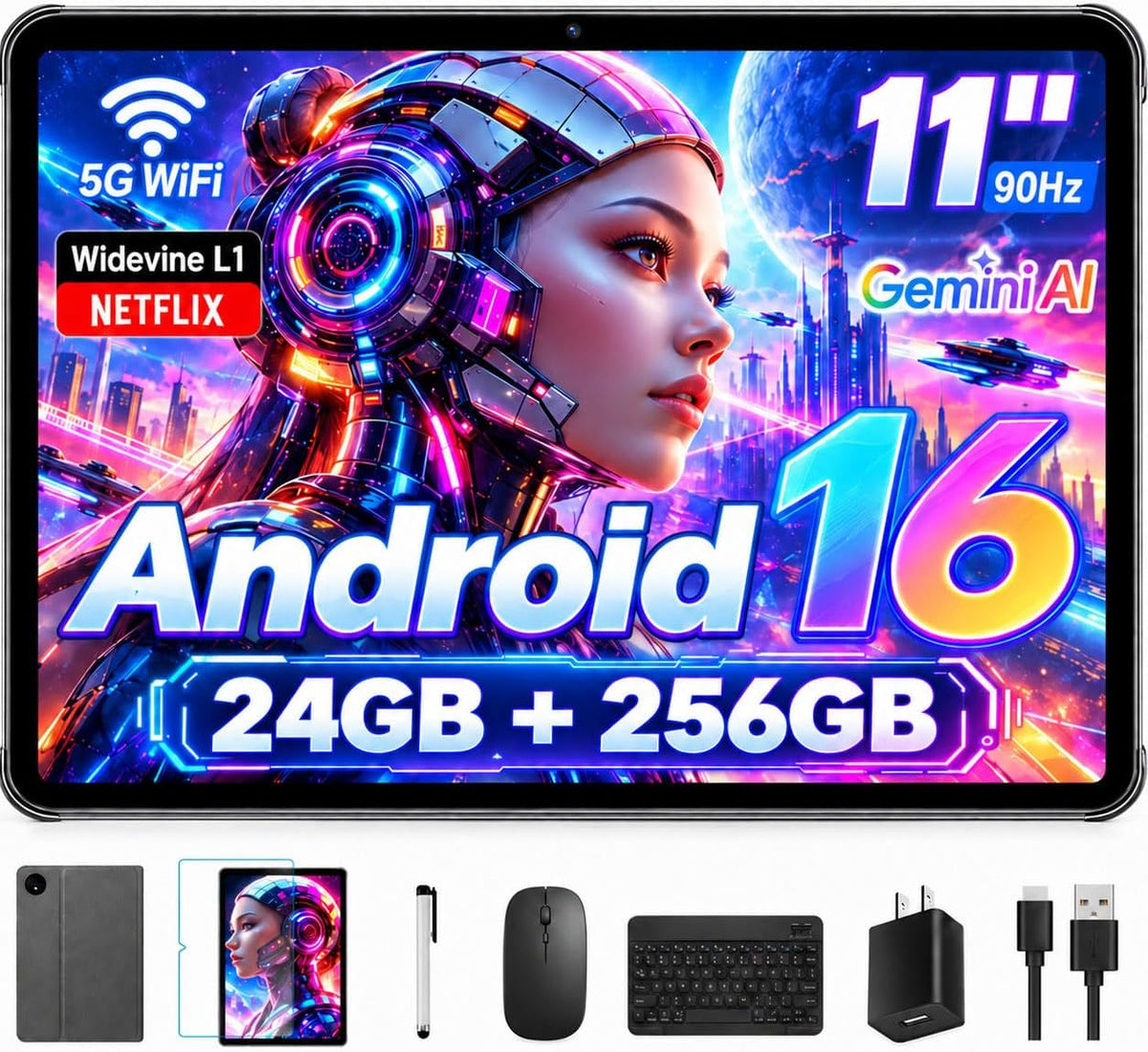 Tablet Android 16 de 11 pulgadas con Gemini AI, T7250 Octa-Core 24G...