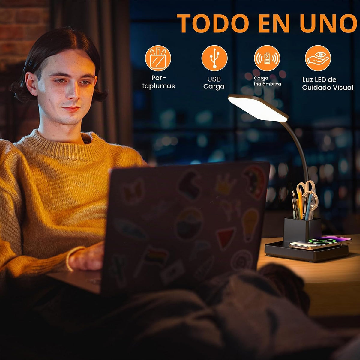 Sailstar - Lámpara de escritorio de carga inalámbrica con carga USB...