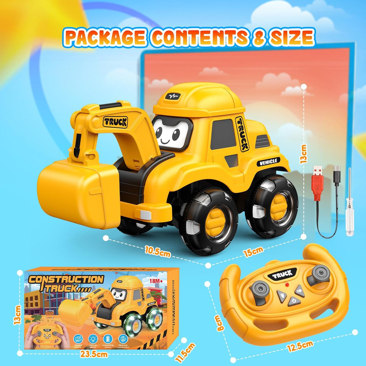 WootoyCar Juguete de excavadora RC para niños pequeños de 2 a 6 año...
