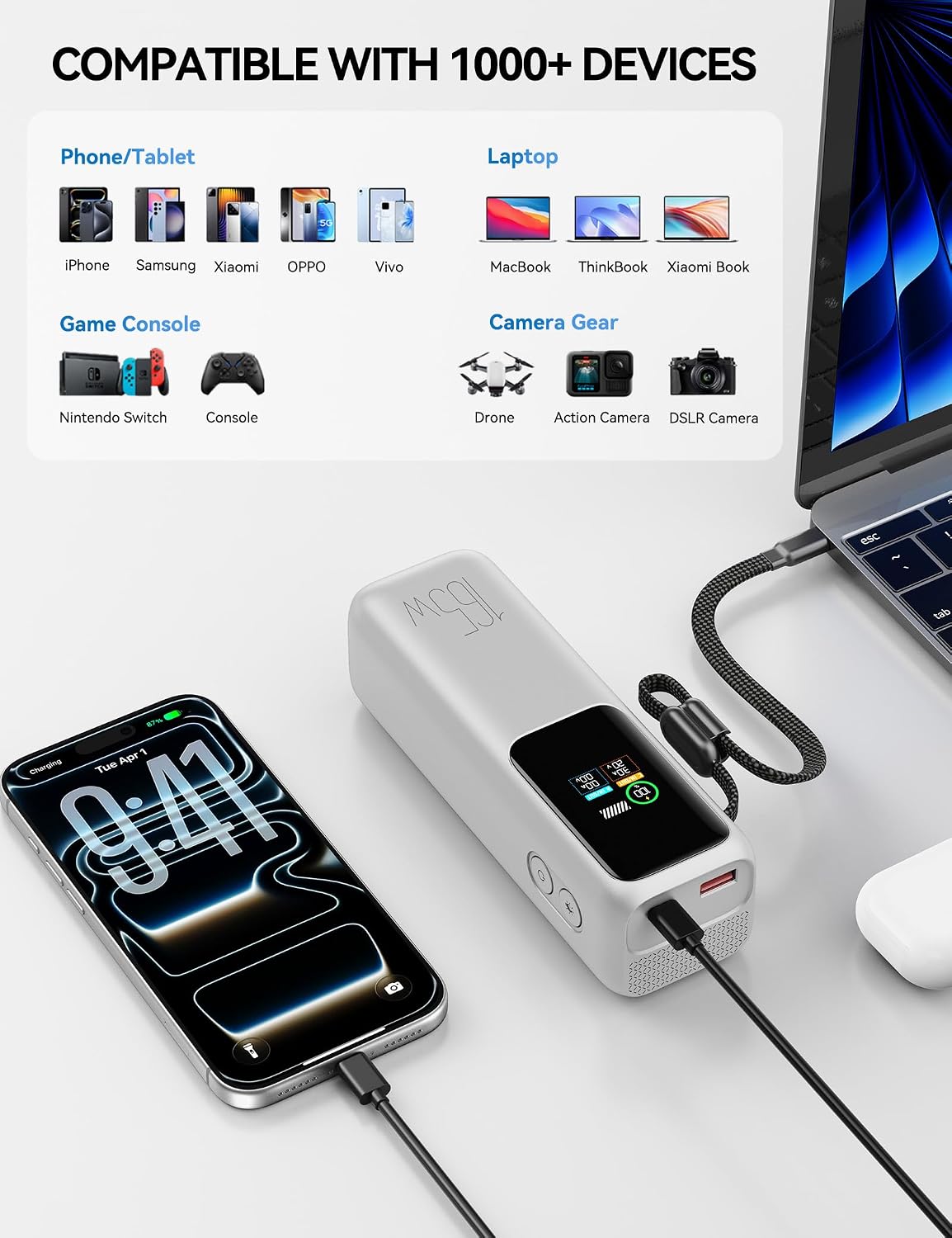 citicr Banco de energía portátil 27000mAh 165W cargador rápido con...