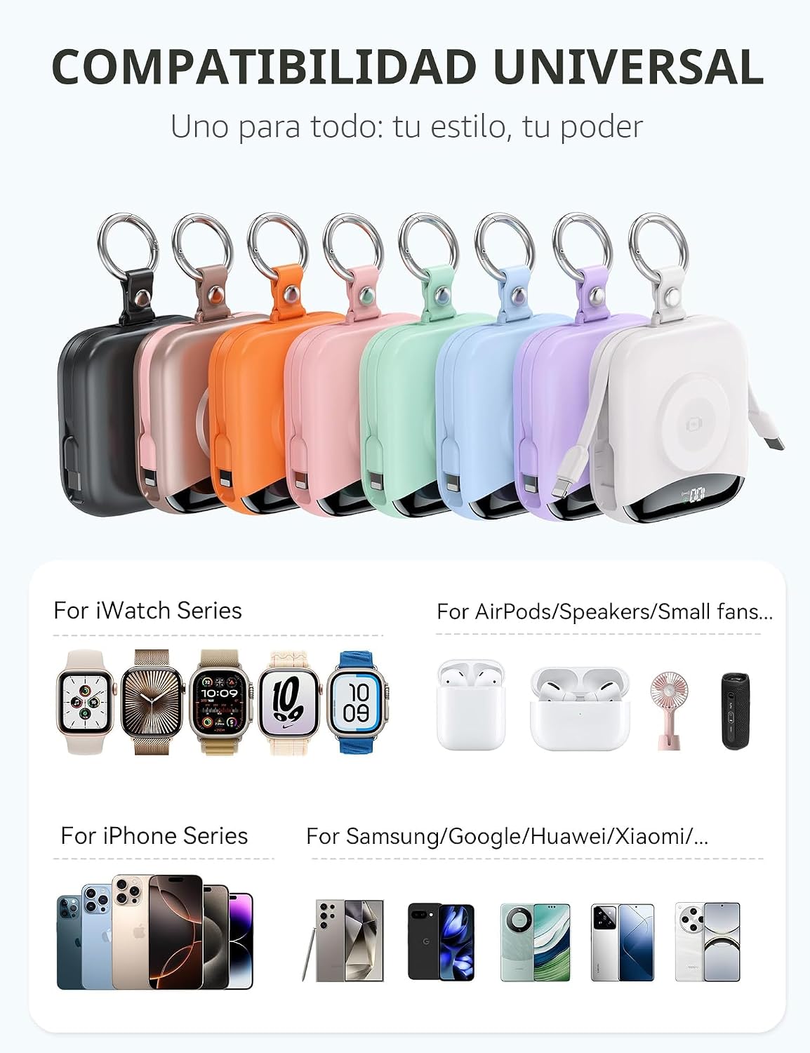 Cargador portátil citicr de 10000 mAh con cables integrados y carga...