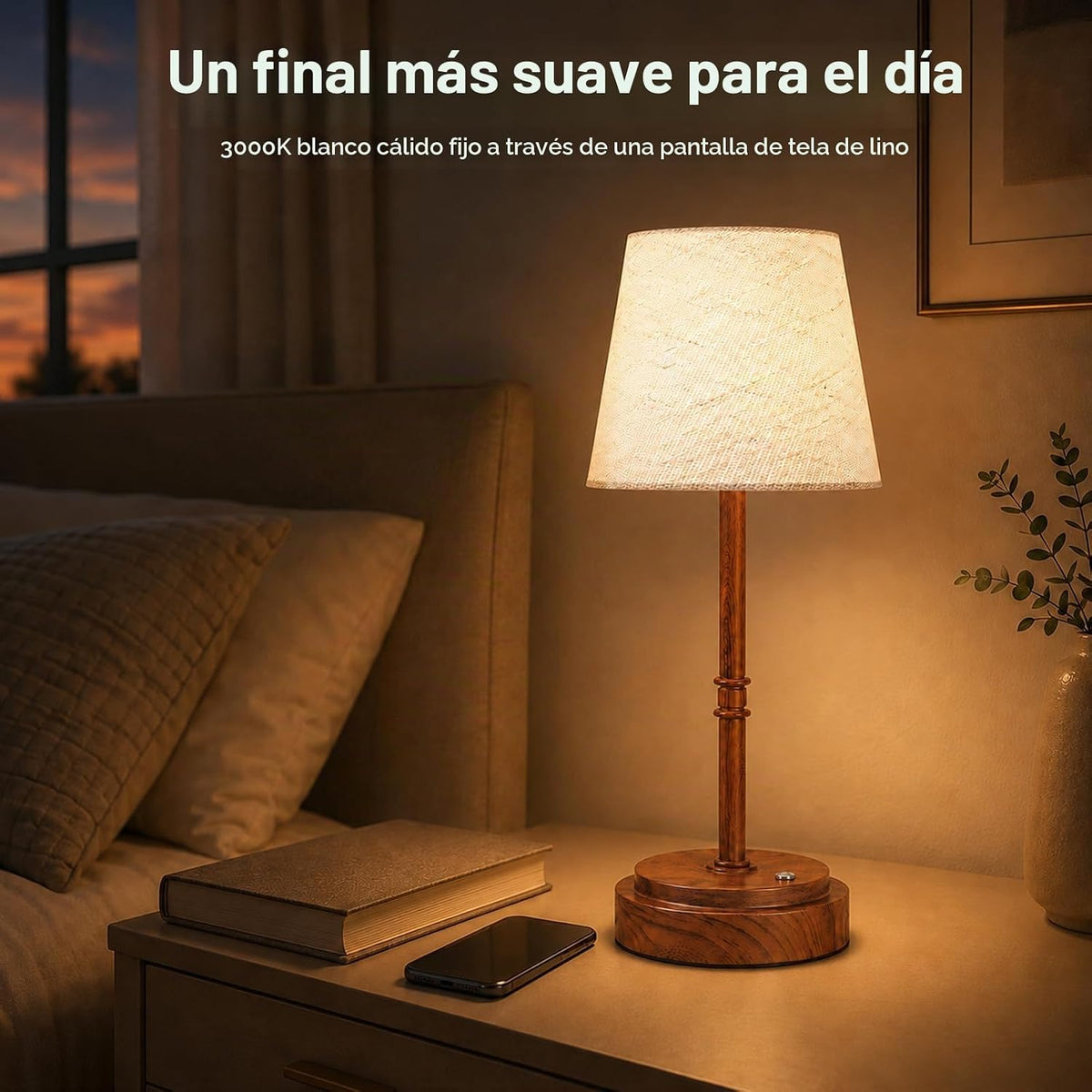Lámpara de mesa inalámbrica recargable, lámpara de noche con pilas,...