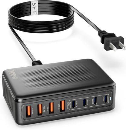 Bloque de cargador USB C, 200 W, GaN 8 puertos, estación de carga U...
