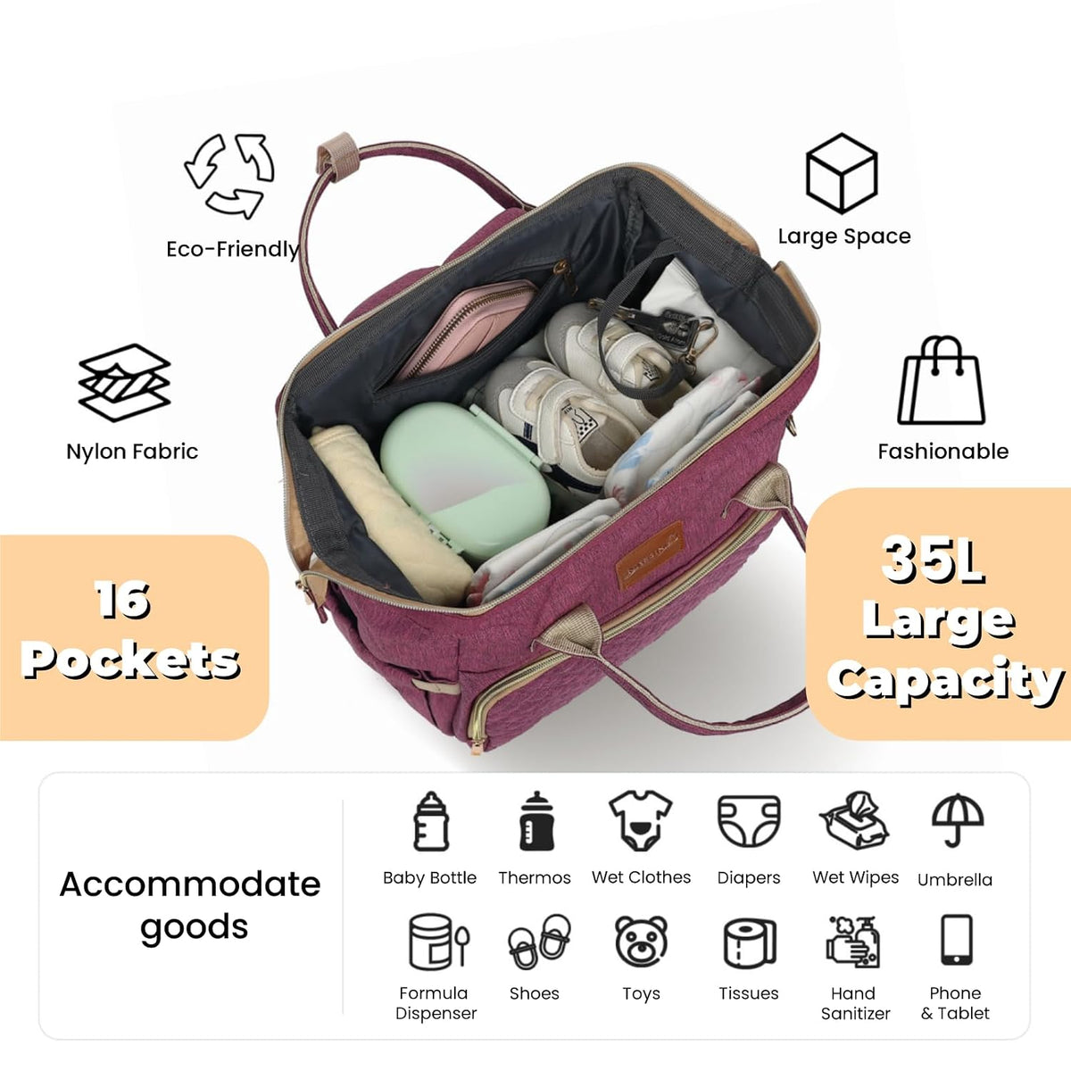 ROSEGIN Mochila para pañales con cambiador, funda para chupete, bol...