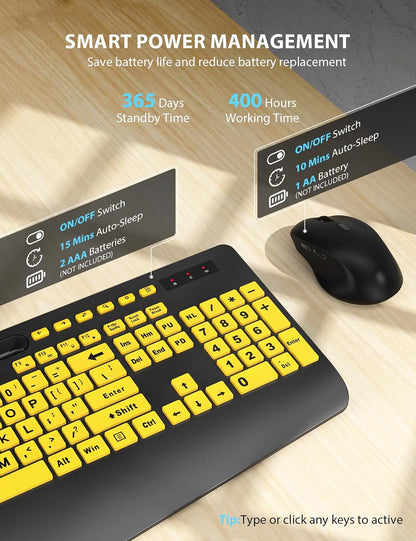 Combo de teclado y mouse inalámbricos: teclado ergonómico de impres...