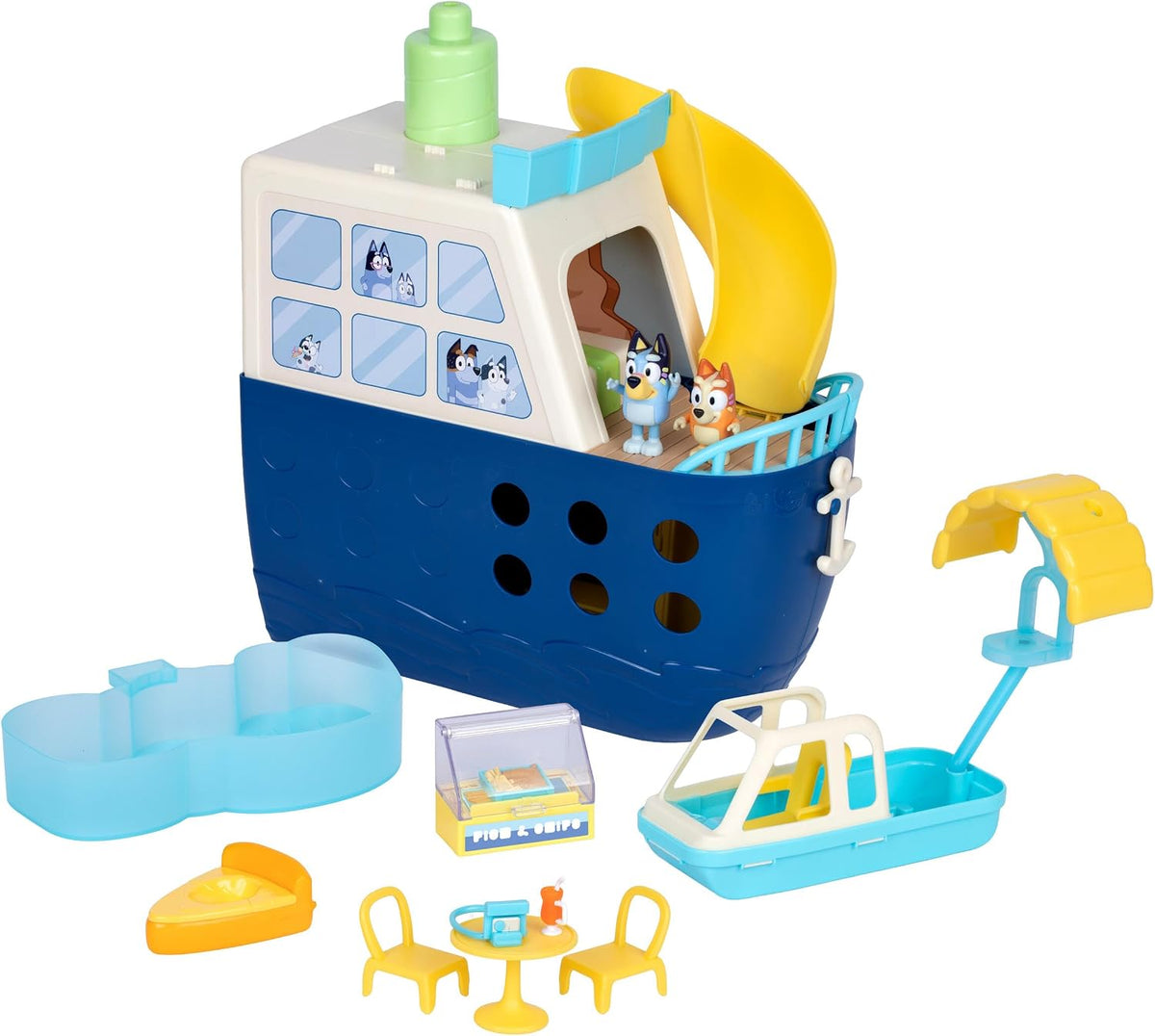 BLUEY Juego de crucero con tobogán, más de 15 accesorios, 2 figuras...