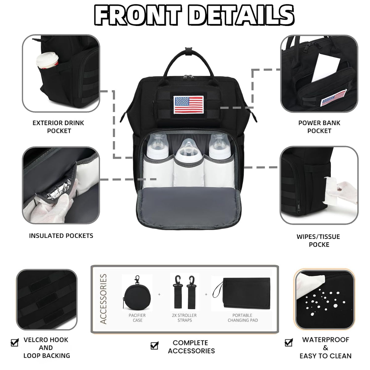 ROSEGIN Mochila para pañales para papá y hombres, bolsa grande de v...