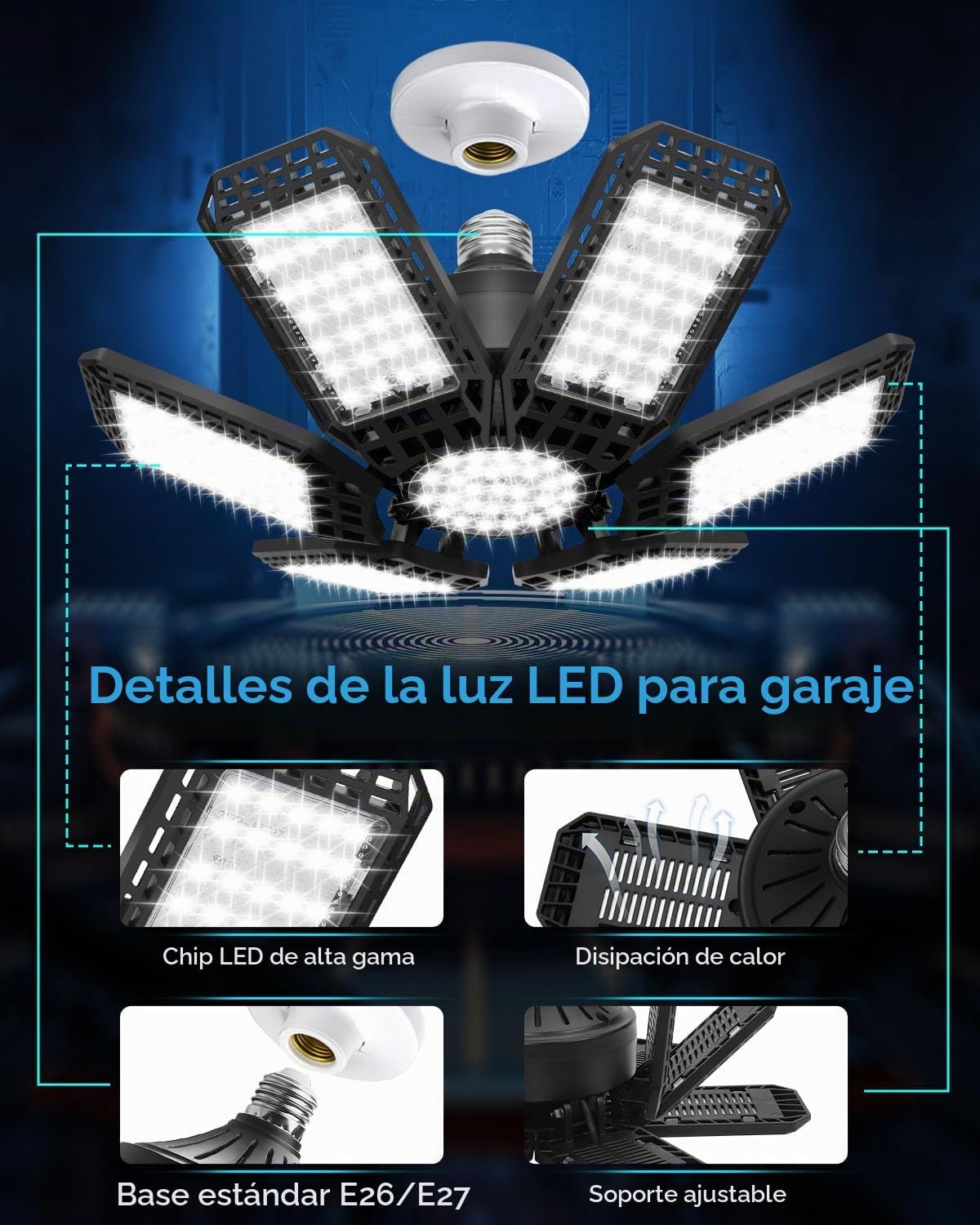 AUDLES - Paquete de 1 luz de garaje, 200 W, 20000 lm, 6500 K, luces...