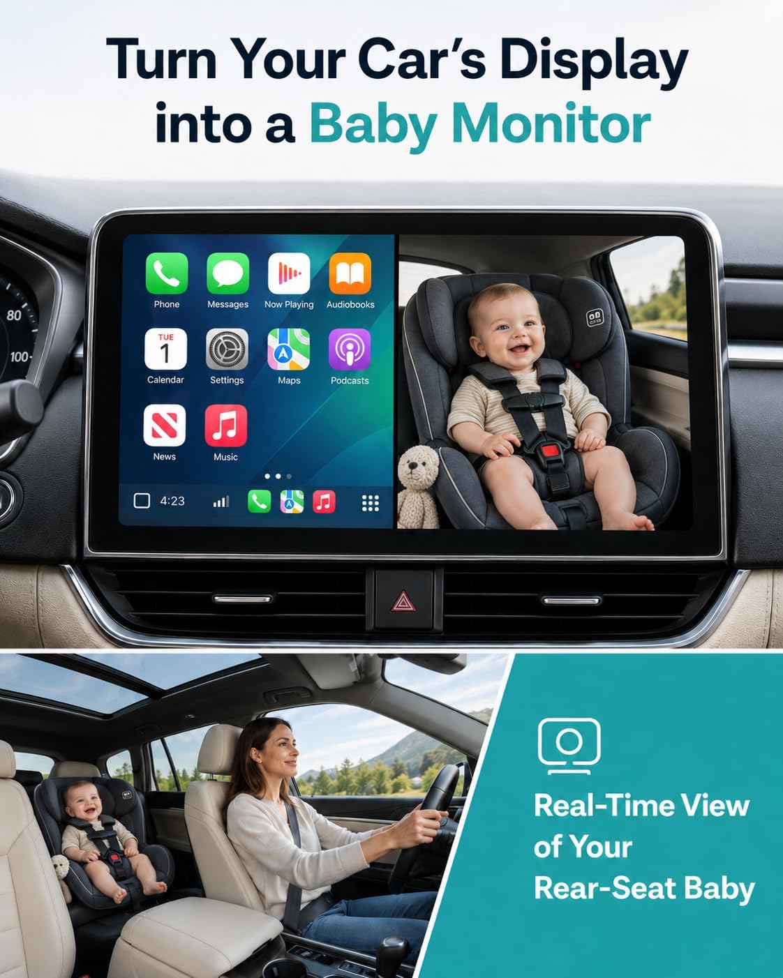 OTTOCAST Cámara de coche para bebé, no necesita pantalla adicional...