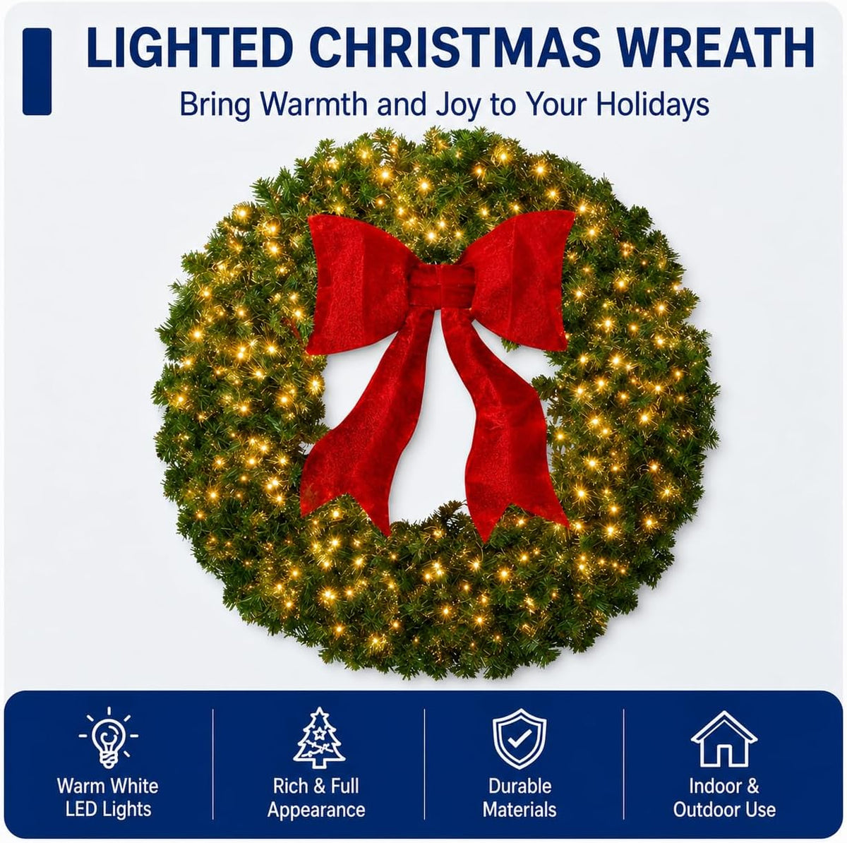 Aptliton Corona de Navidad preiluminada de 48 pulgadas, 200 luces L...