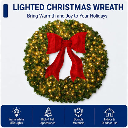 Aptliton Corona de Navidad preiluminada de 48 pulgadas, 200 luces L...