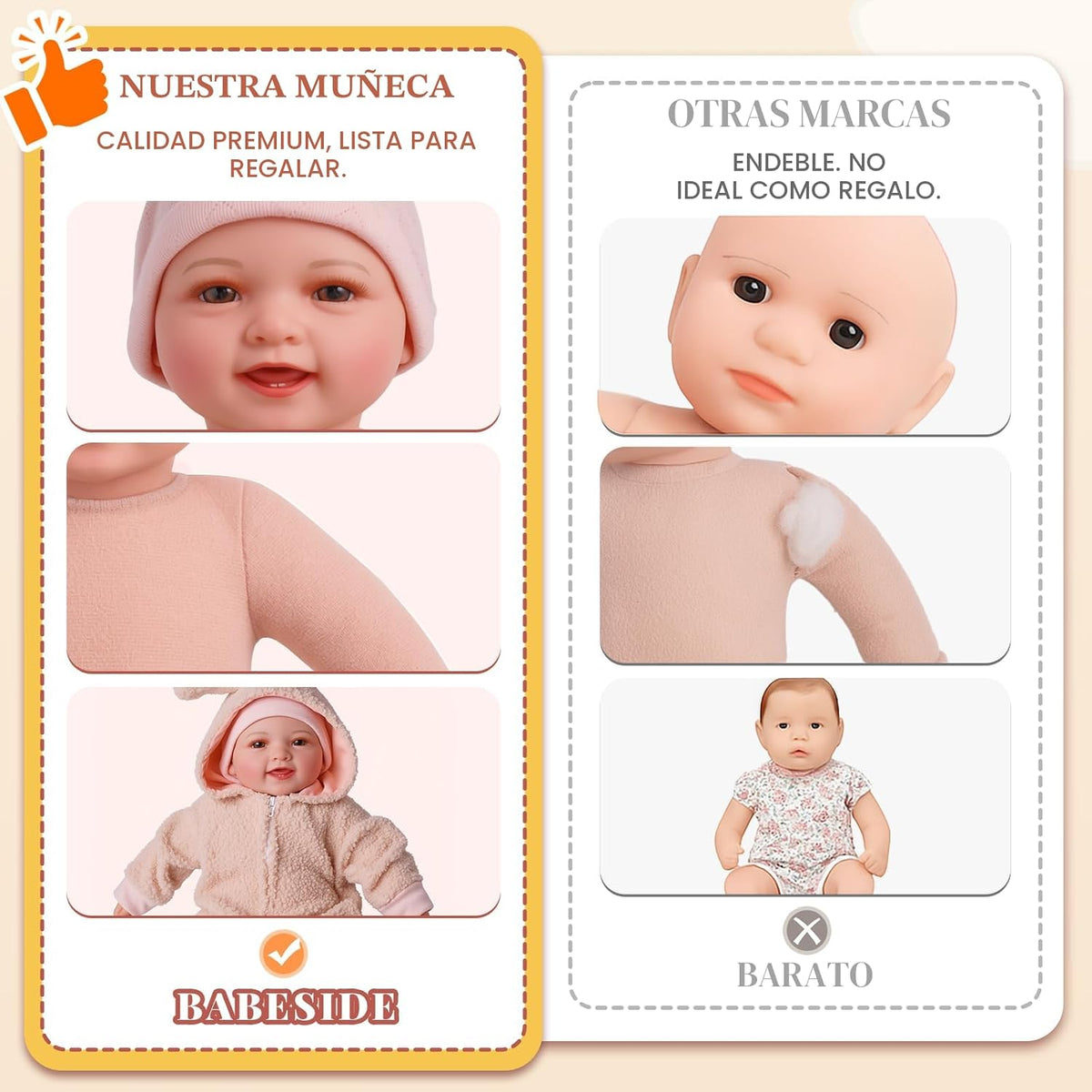 BABESIDE Muñecas de bebé, muñeca de bebé de cuerpo suave y realista...