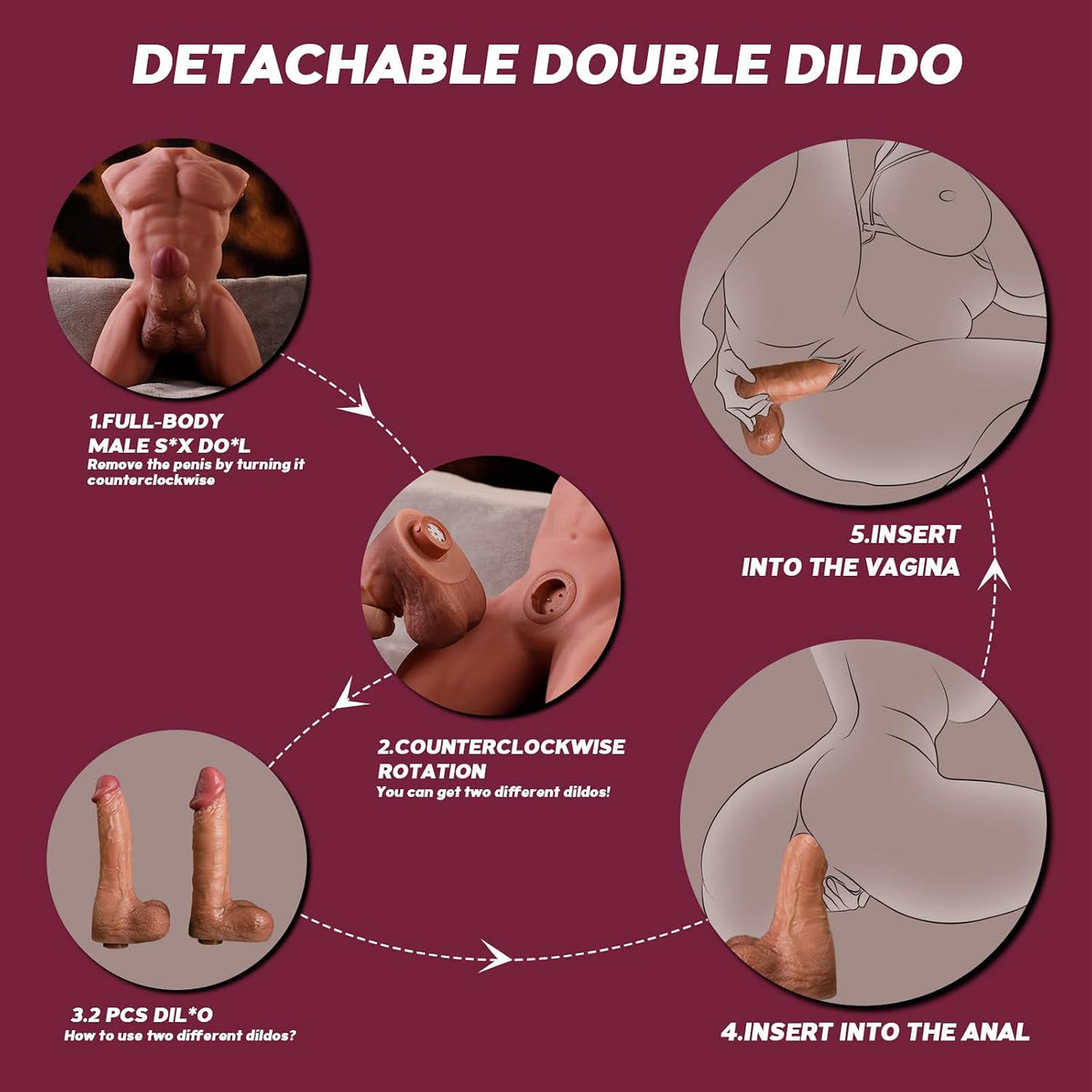 Muñeca sexual masculina de 11LB con consolador de control de aplica...
