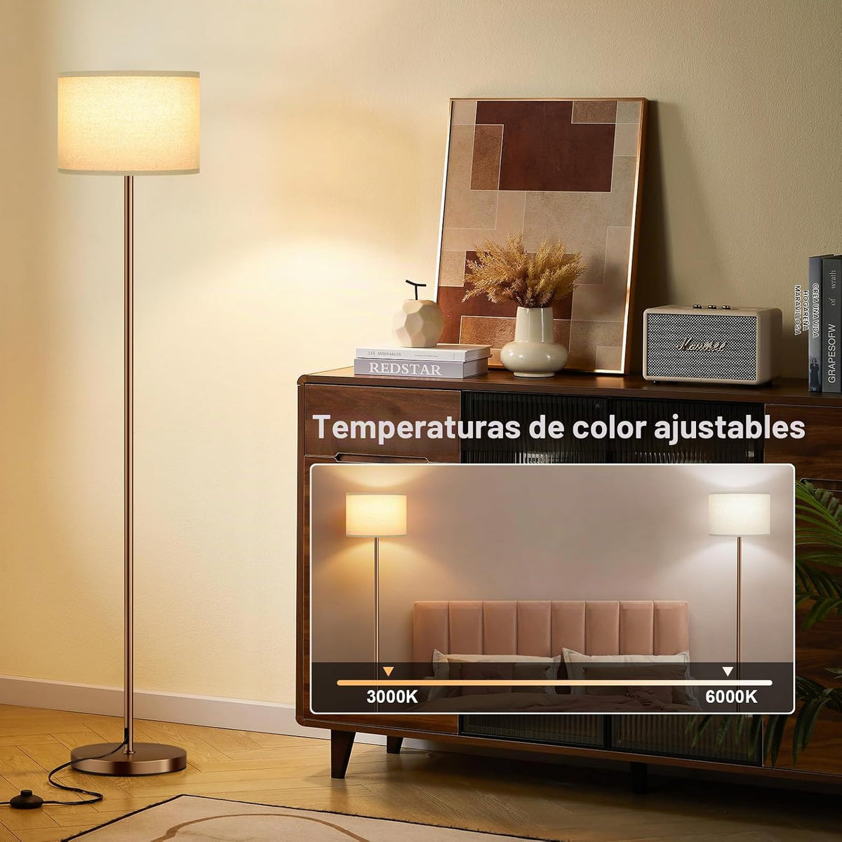 Ambimall - Lámpara de pie para sala de estar, con control remoto y...