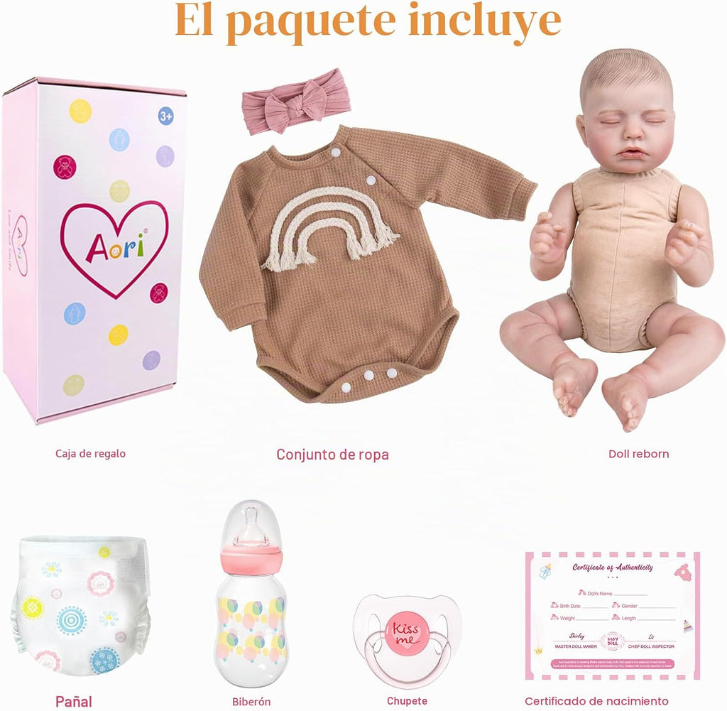 Muñeca bebé Aori Reborn, niña recién nacida dormida de 20 pulgadas...