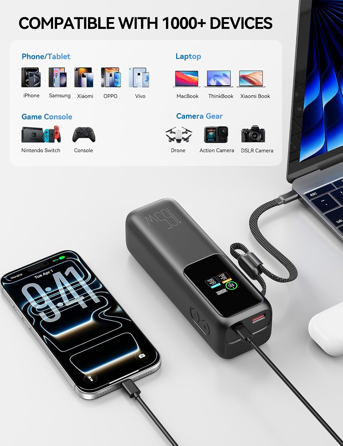 citicr Banco de energía portátil 27000mAh 165W cargador rápido con...