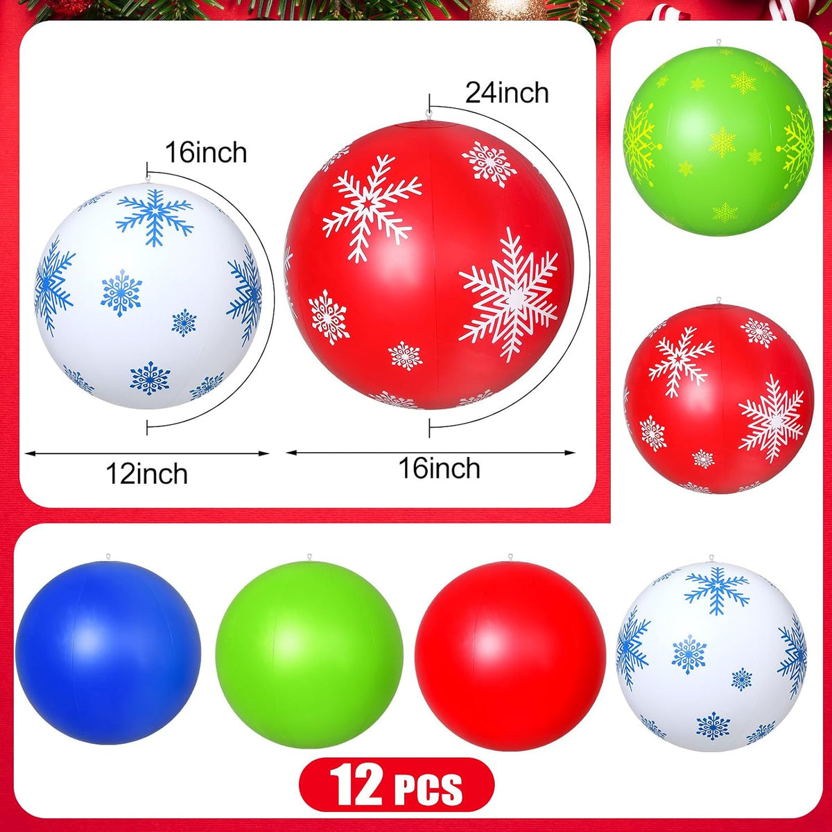 Jetec - 12 bolas inflables gigantes de Navidad para exteriores, 12...