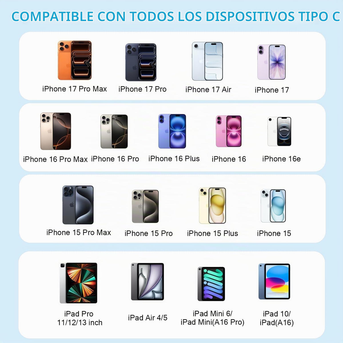 Cable de carga rápida tejido USB C-C de 10 pies, cargador de pared...