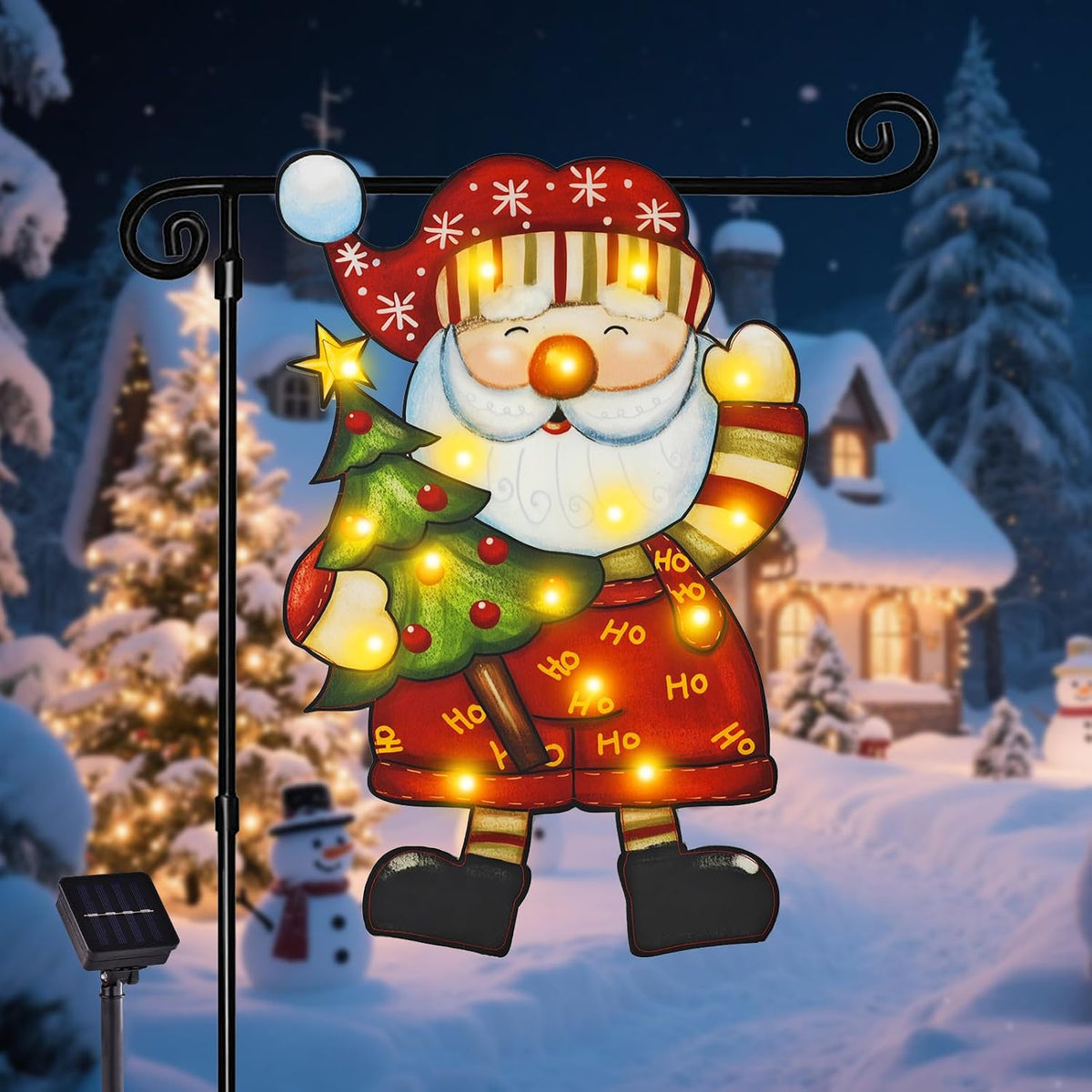 Bandera de jardín de Navidad iluminada para exteriores, 8 modos LED...