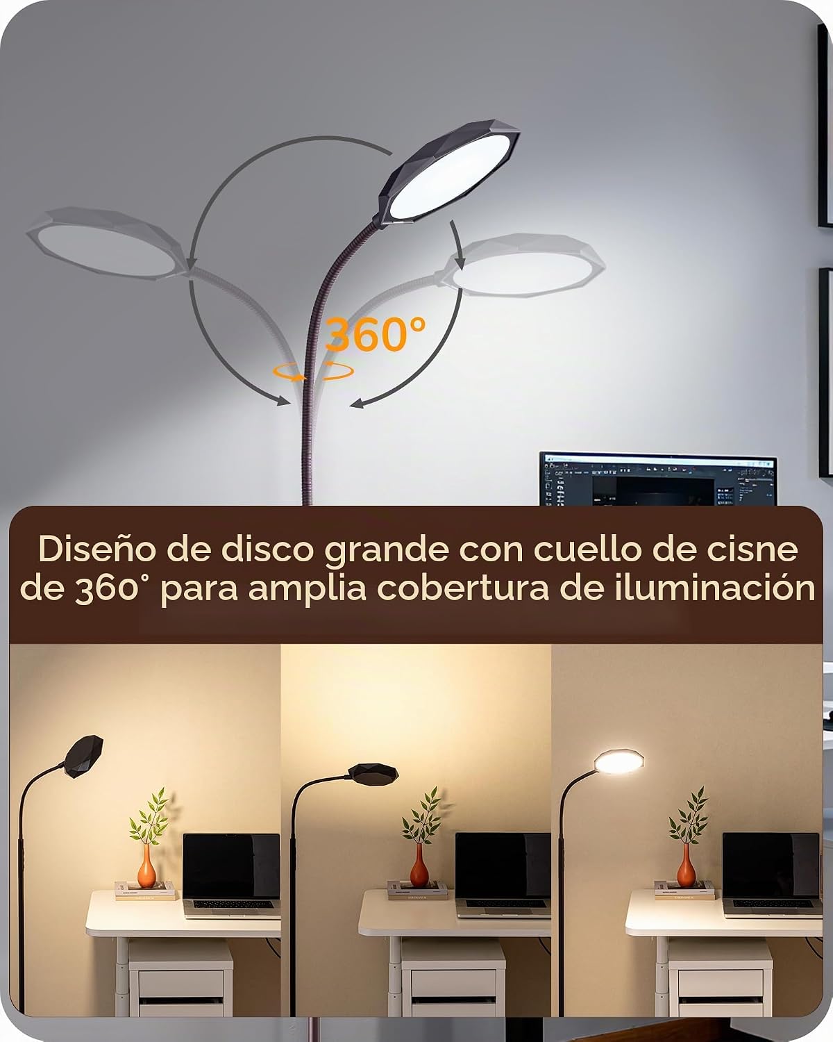 EDISHINE Lámpara de pie LED moderna 1300LM Lámparas de pie para sal...