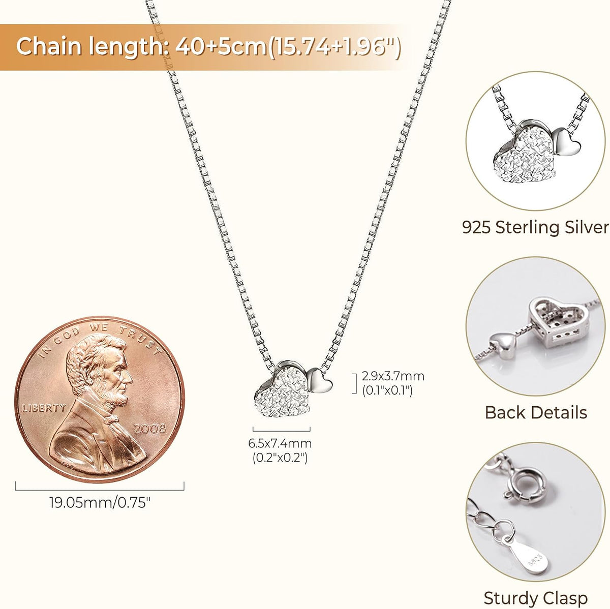 LOVECOM Collar de plata de ley S925 con corazón para mujer, delicad...