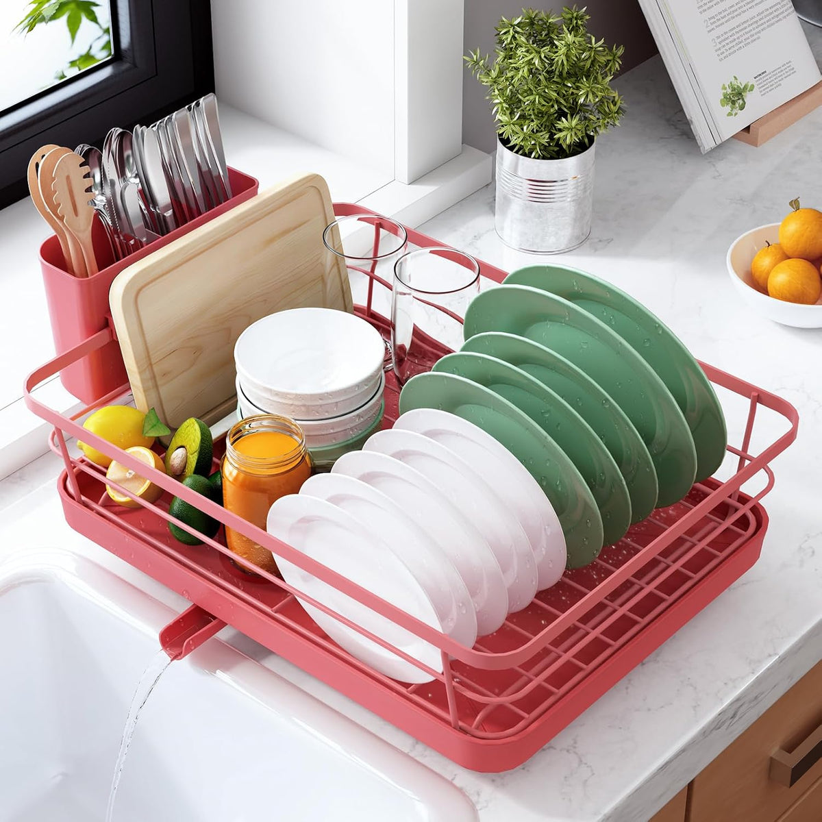 Kitsure Escurridor de platos para encimera de cocina, 12 pulgadas d...