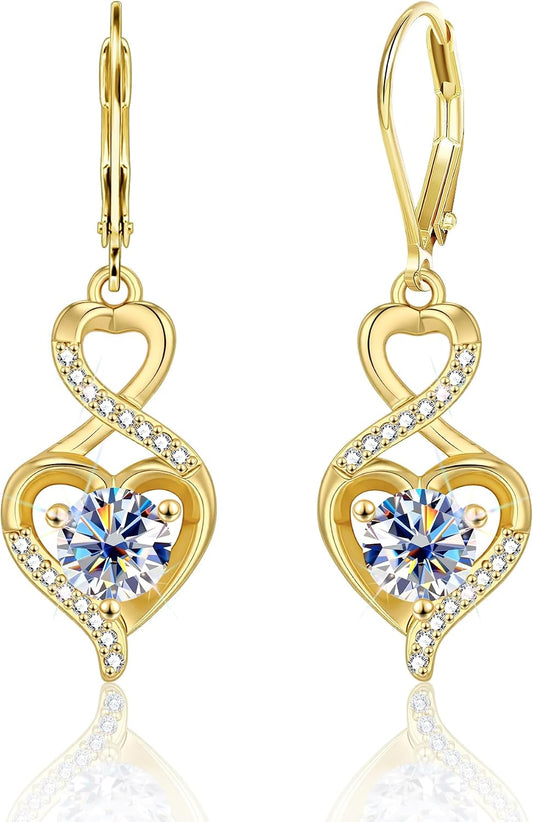 Aretes de moissanita de corazón para mujer, chapados en oro de 14 q...