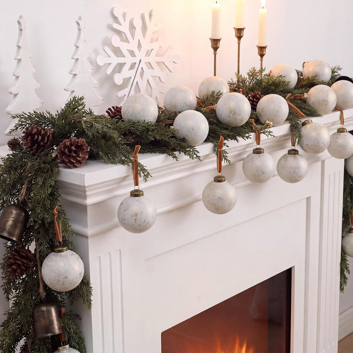 Yunlly 12 adornos de Navidad neutros, blanco marfil, 4 pulgadas | B...