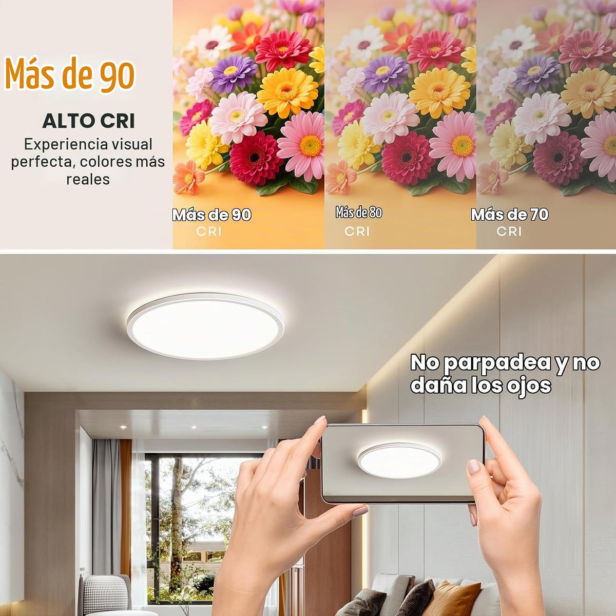 BLNAN Lámpara LED de techo empotrada con control remoto, 15.4 pulga...