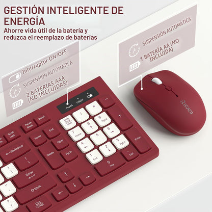 Combo de teclado y mouse inalámbricos silencioso para oficina y hog...